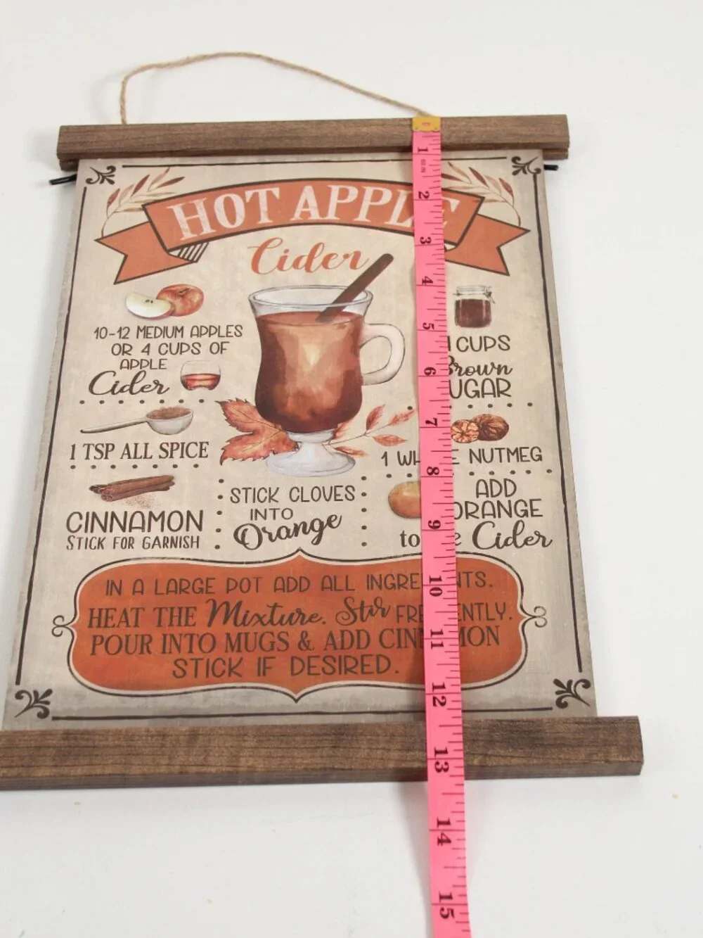 Hot Apple Cider Recipe Sign Rustic Fall Decor